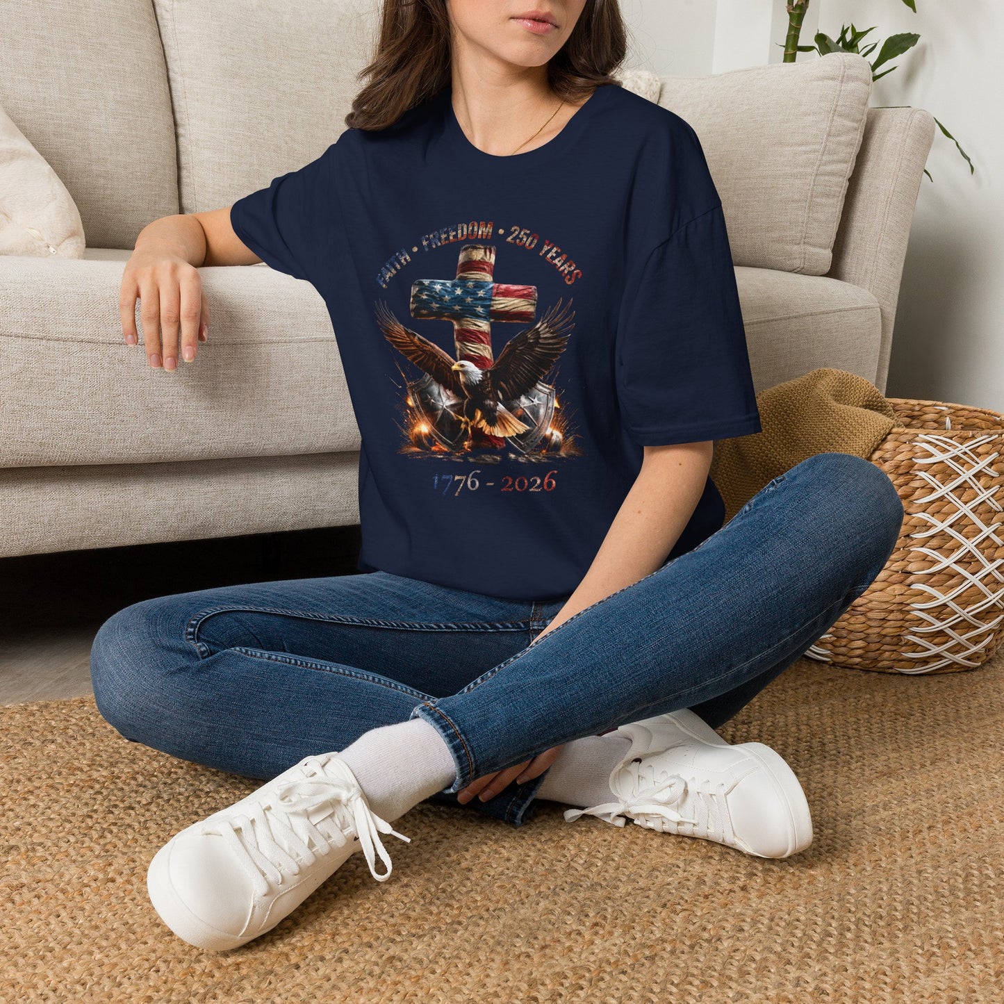 #250 Faith • Freedom 250 Years American Flag Cross & Eagle 1776-2026 T-Shirt
