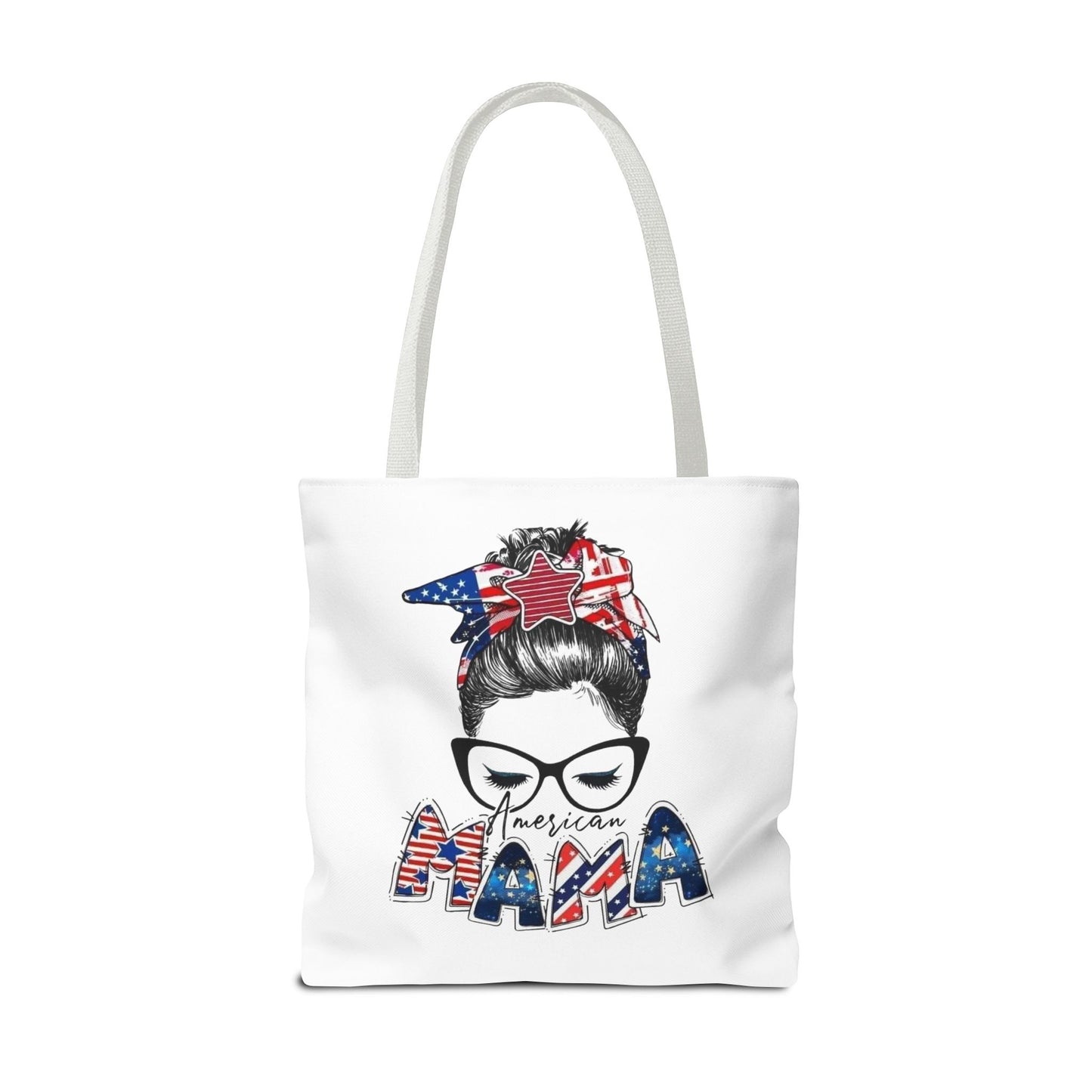 #250 Mama USA Flag Messy Bun Tote Bag