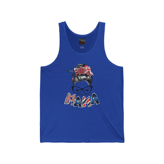#250 Mama USA Flag Messy Bun Tank Top
