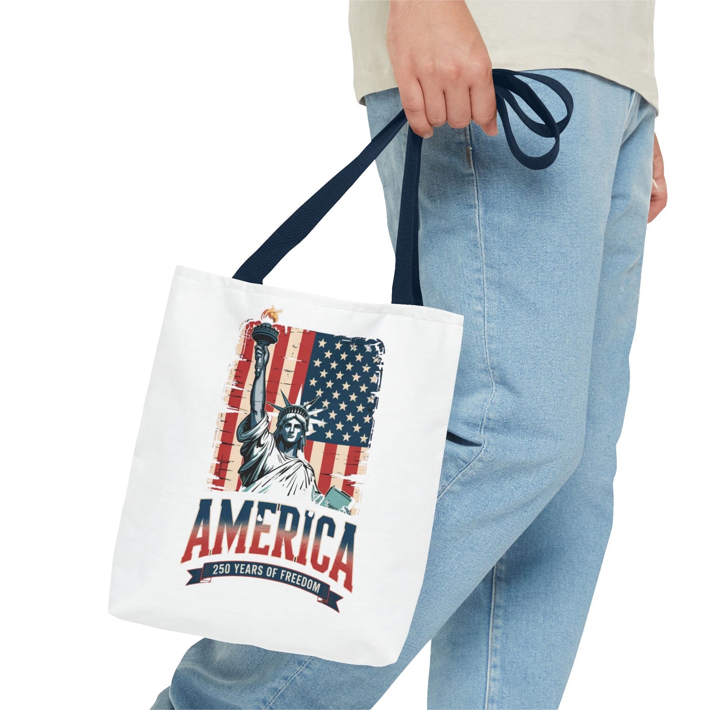 #250 Statue of Liberty American Flag 'America' Patriotic Independence Day Tote Bag