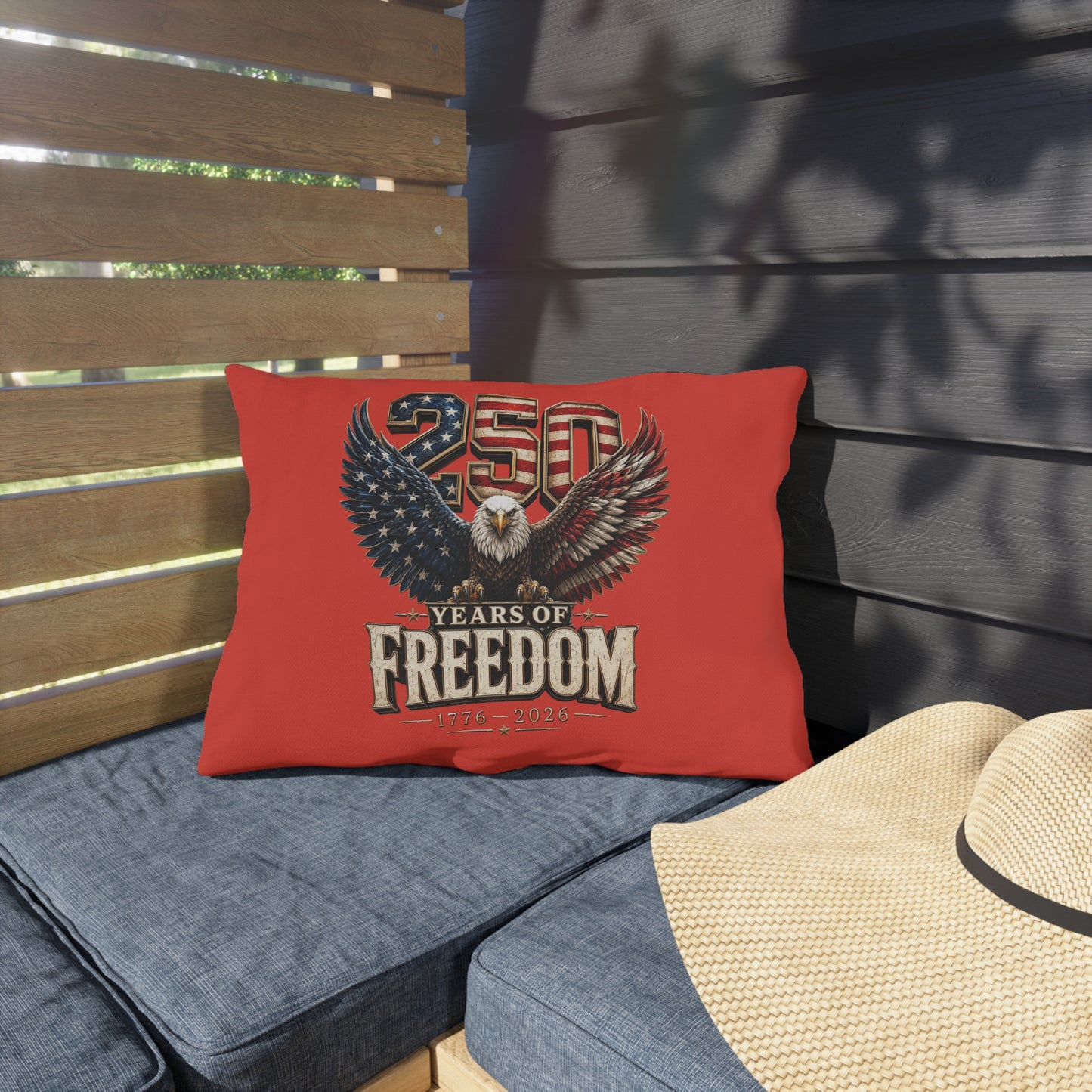 #250 250 Years of Freedom Eagle Patriotic American Flag Anniversary (1776–2026) Outdoor Throw Pillow