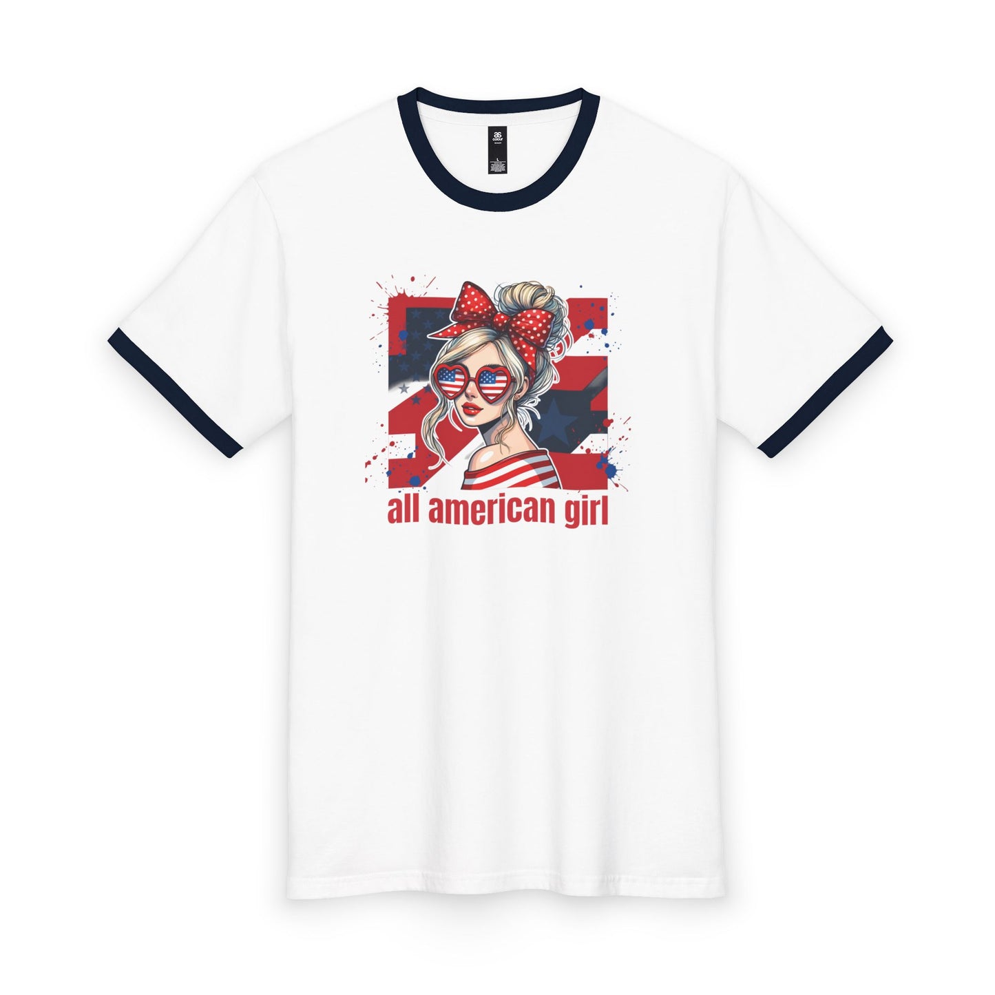 #250 All American Girl Patriotic Ringer Tee