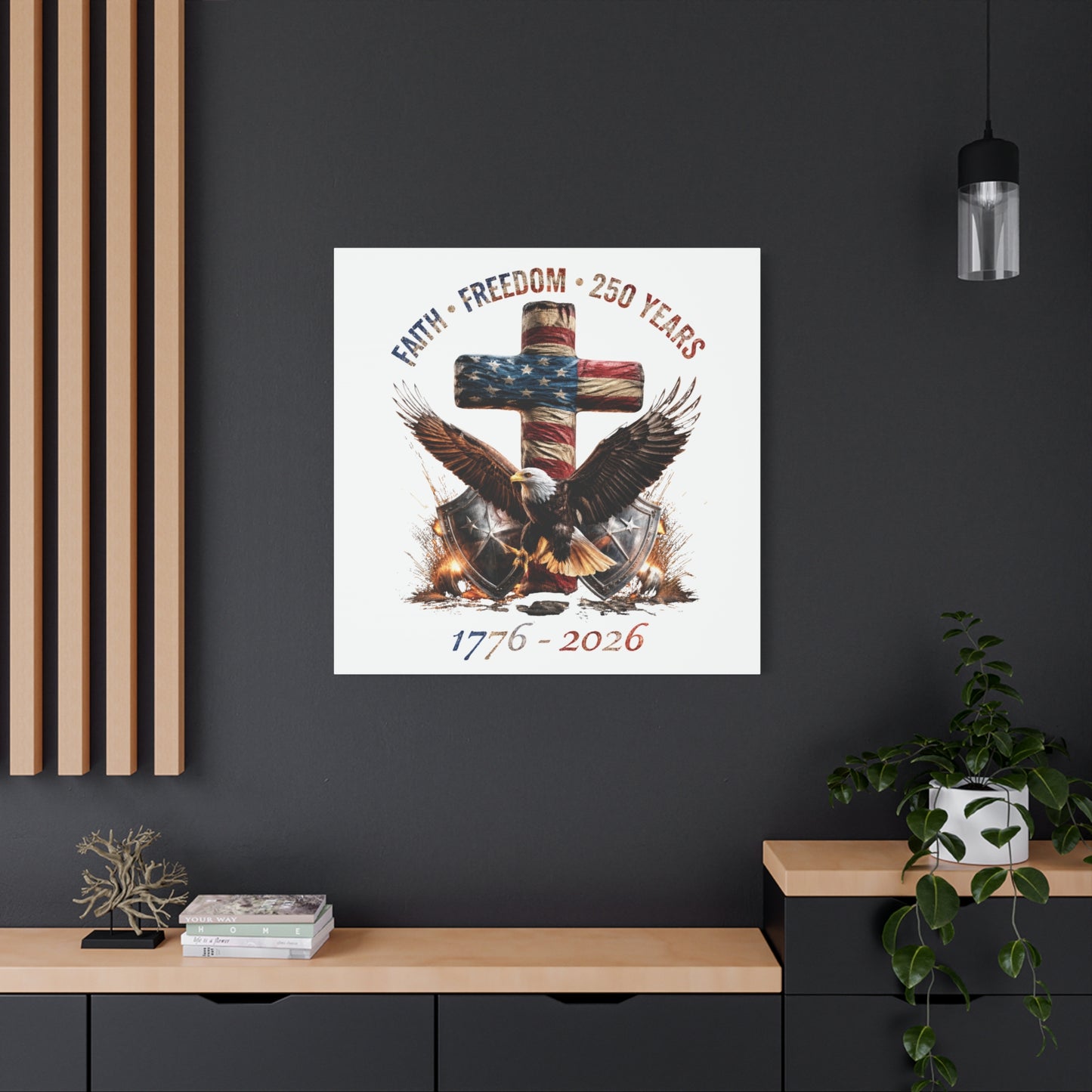 #250 Faith • Freedom 250 Years American Flag Cross & Eagle 1776-2026 Matte Canvas Wall Art