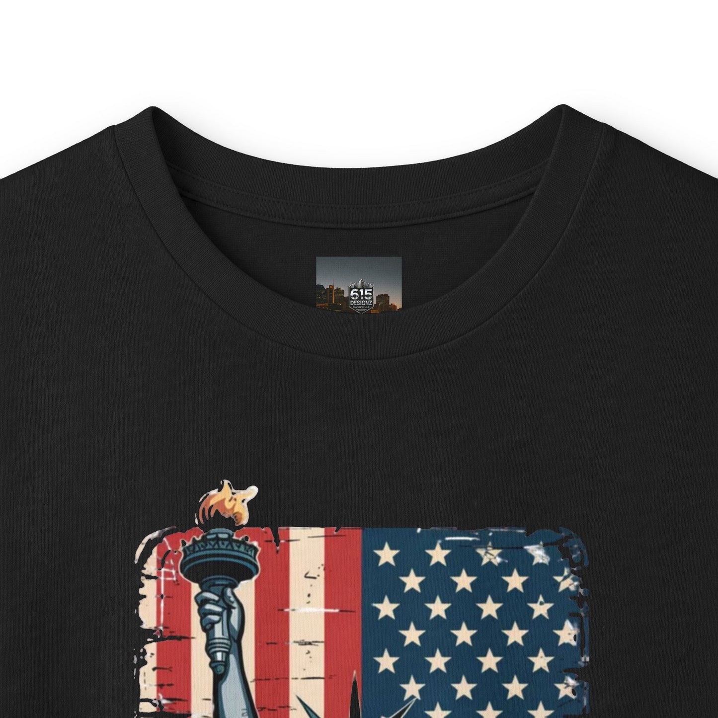#250 Statue of Liberty American Flag 'America' Patriotic Independence Day Long Sleeve Tee