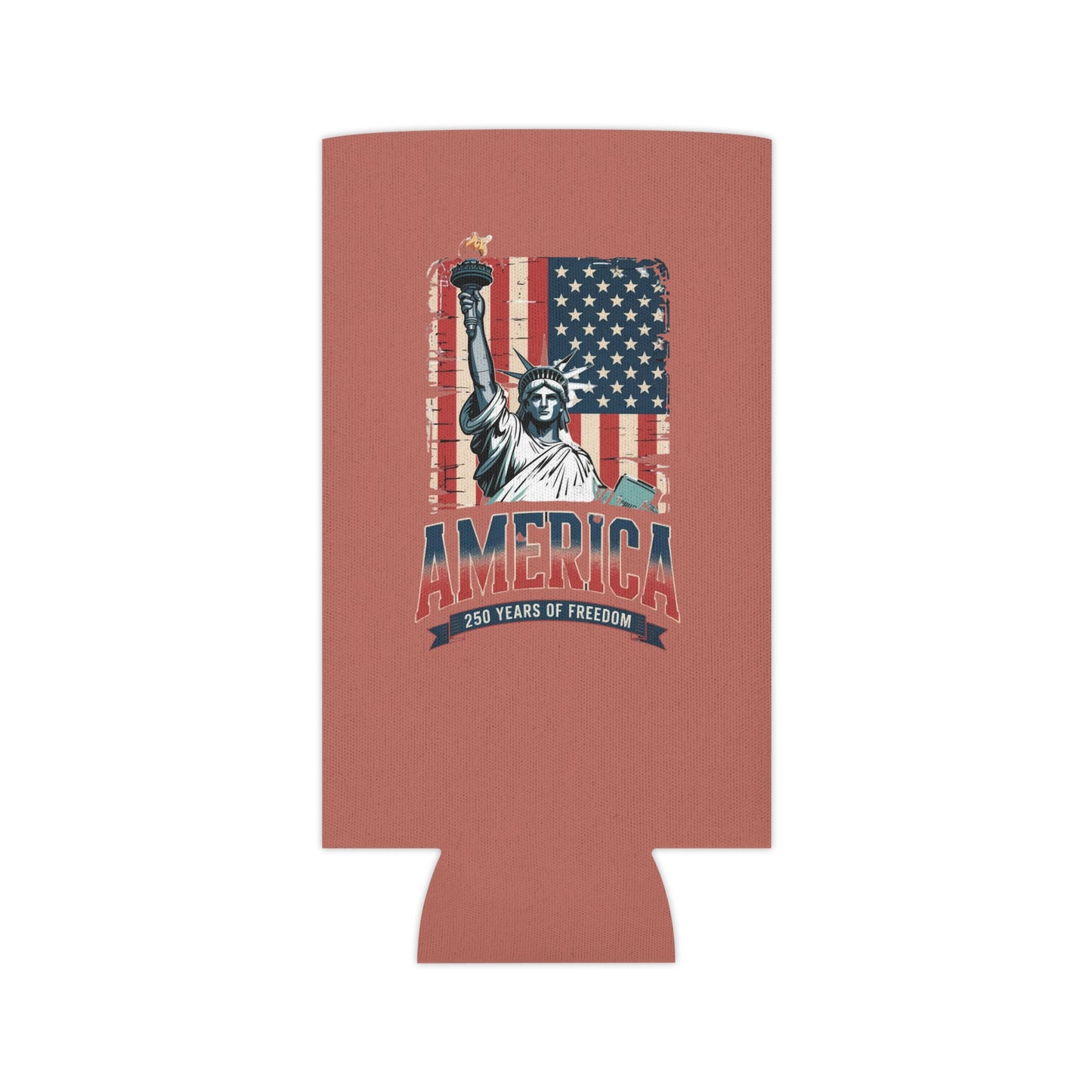 #250 Statue of Liberty American Flag 'America' Patriotic Independence Day Can Cooler - Beverage Koozie