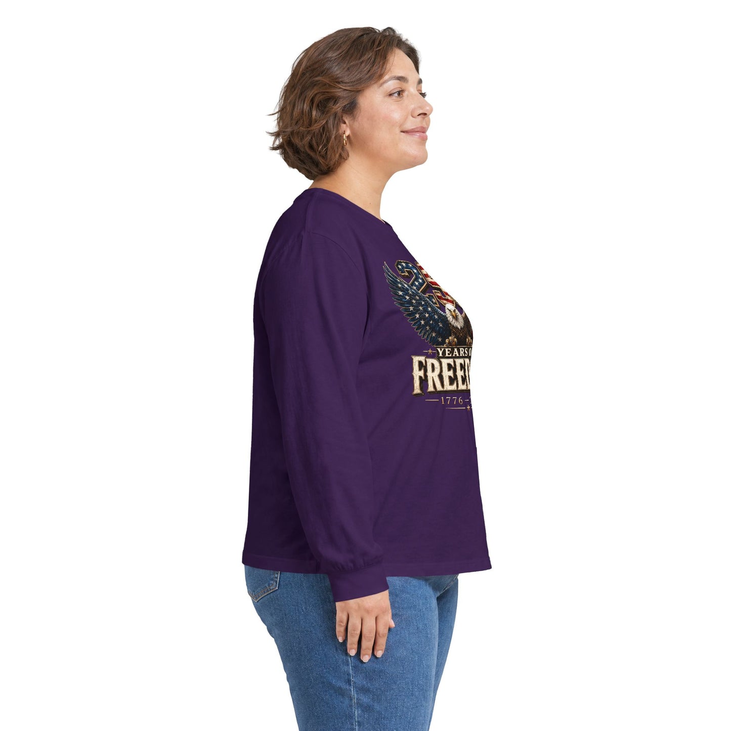 #250 250 Years of Freedom Eagle Patriotic American Flag Anniversary (1776–2026) Long Sleeve Tee