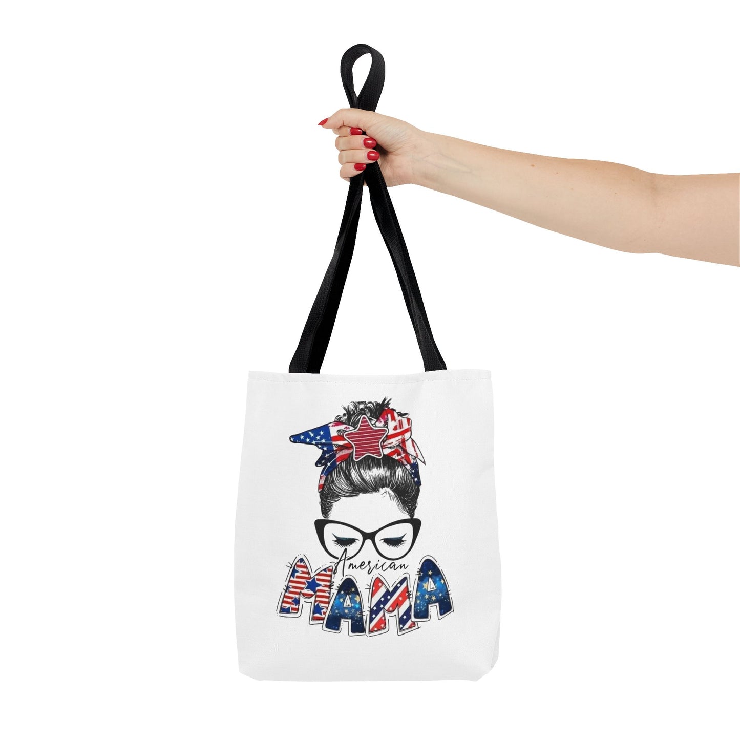 #250 Mama USA Flag Messy Bun Tote Bag