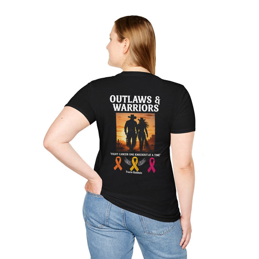 Outlaws & Warriors 100% Cotton SoftStyle T-Shirt — Minimal Chest Logo with Graphic On Back
