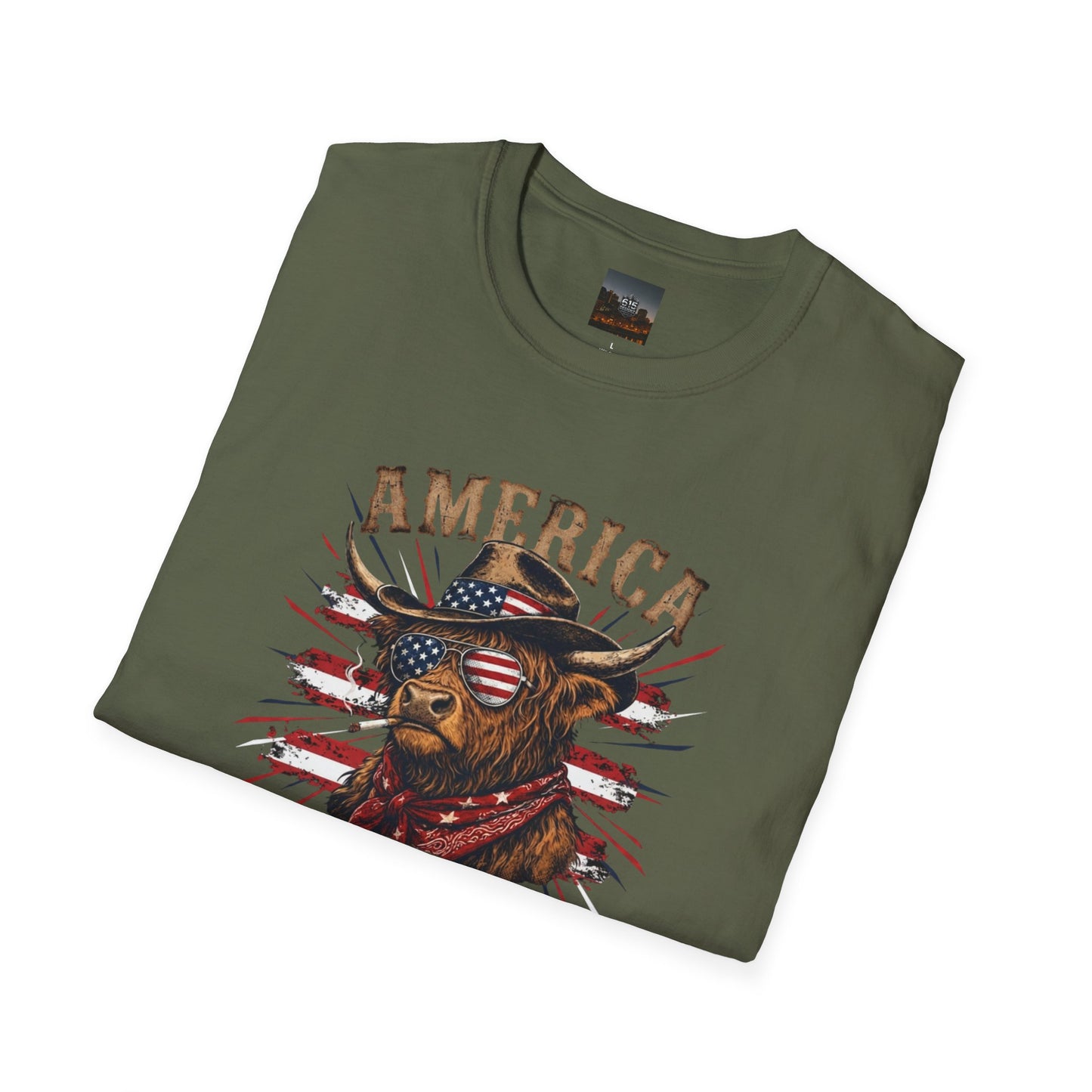 #250 America 250 Strong Patriotic Bull with American Flag T-Shirt