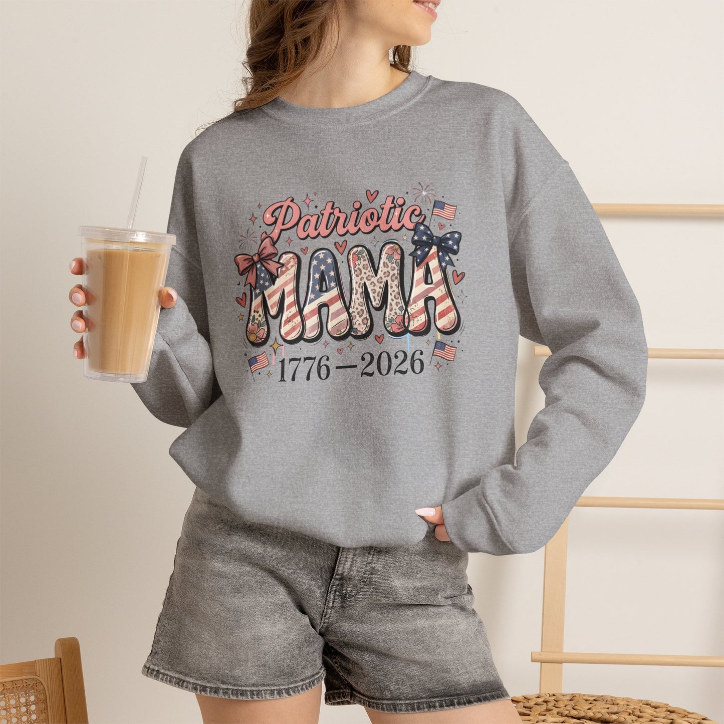 #250 Patriotic Mama 1776–2026 American Flag Sweatshirt