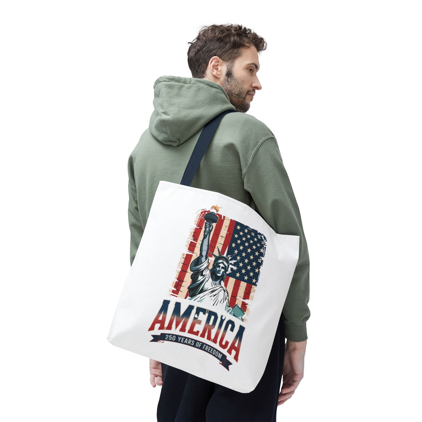 #250 Statue of Liberty American Flag 'America' Patriotic Independence Day Tote Bag