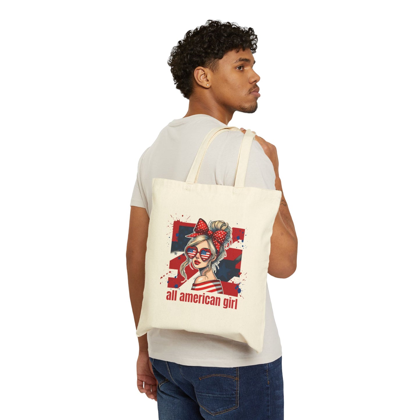 #250 All American Girl Patriotic Canvas Tote Bag