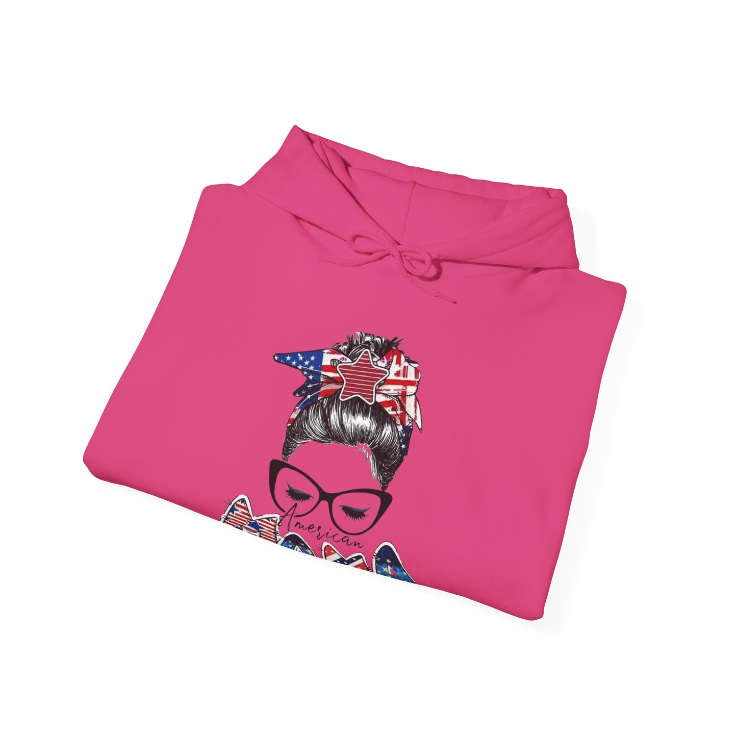 #250 Mama USA Flag Messy Bun Hoodie