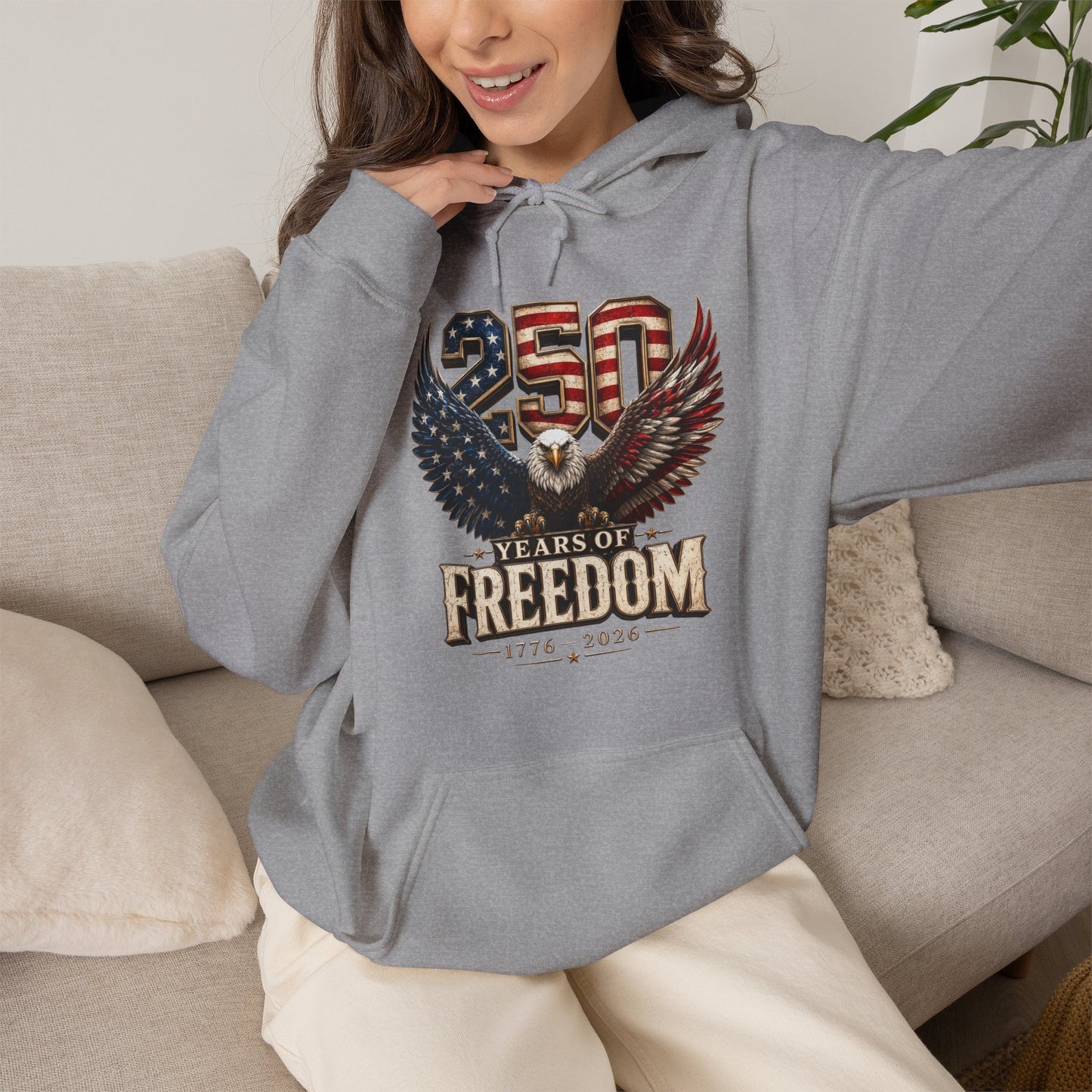 #250 250 Years of Freedom Eagle Patriotic American Flag Anniversary (1776–2026) Patriotic Hoodie