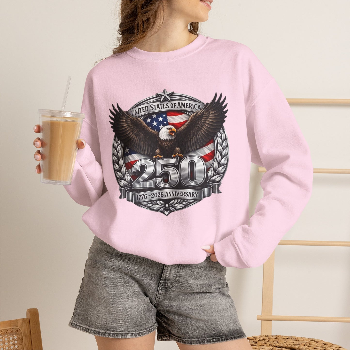#250 Patriotic Bald Eagle 250 United States Emblem Crewneck Sweatshirt