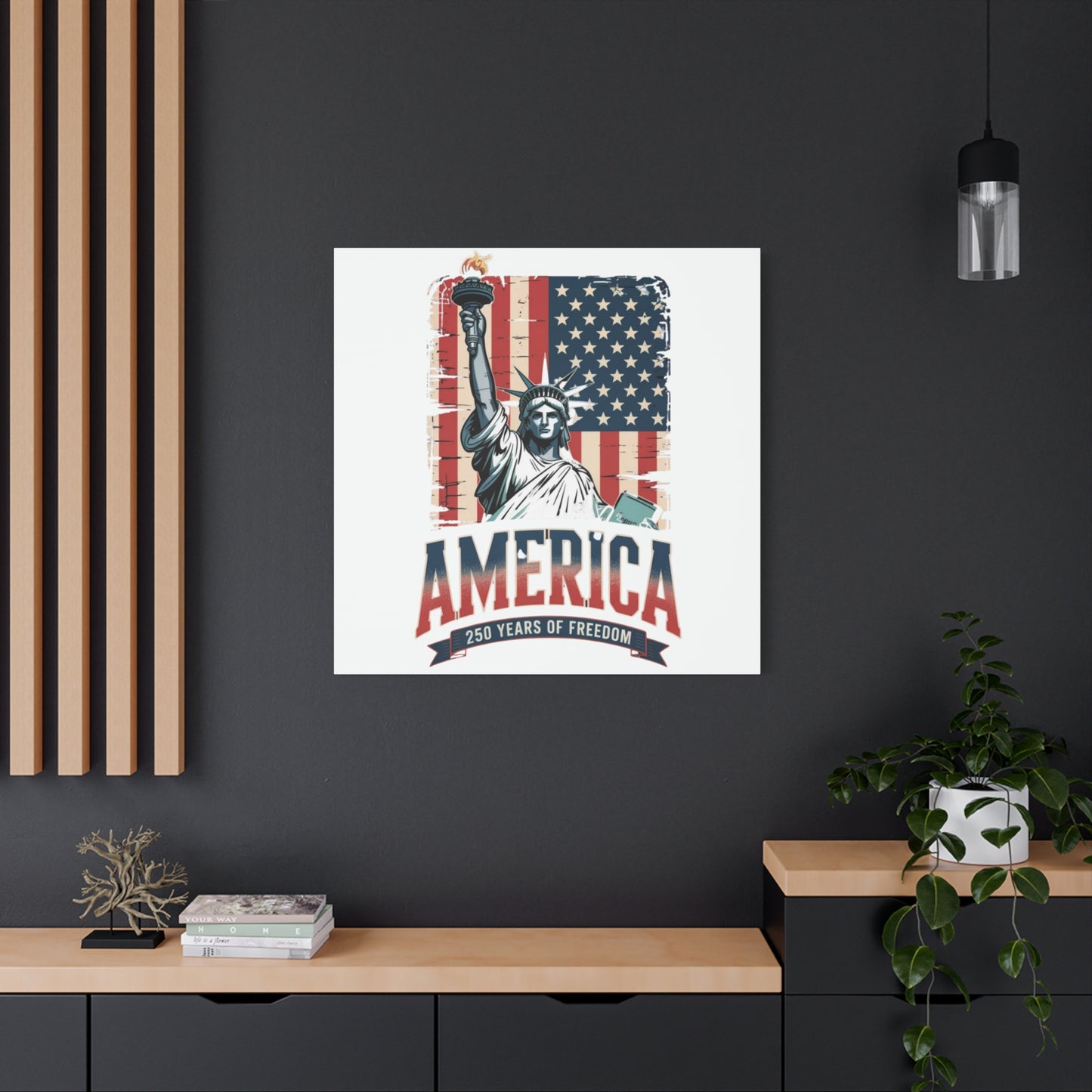 #250 Statue of Liberty American Flag 'America' Patriotic Independence Day Matte Canvas Wall Art