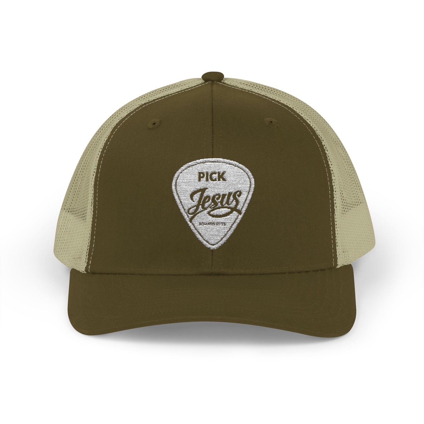 Pick Jesus Guitar Pick Snapback Trucker Cap Christian Guitar Pick Design (Romans 10:13)
