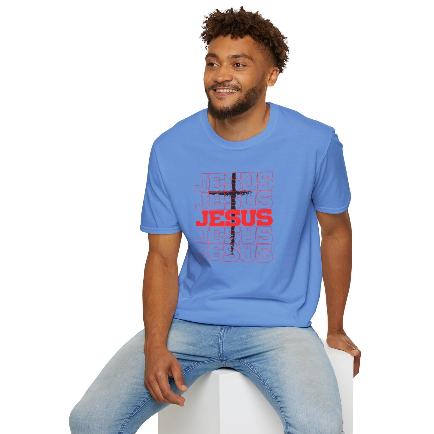Jesus Cross Red Text Black Cross Graphic T-Shirt — Religious Faith Tee