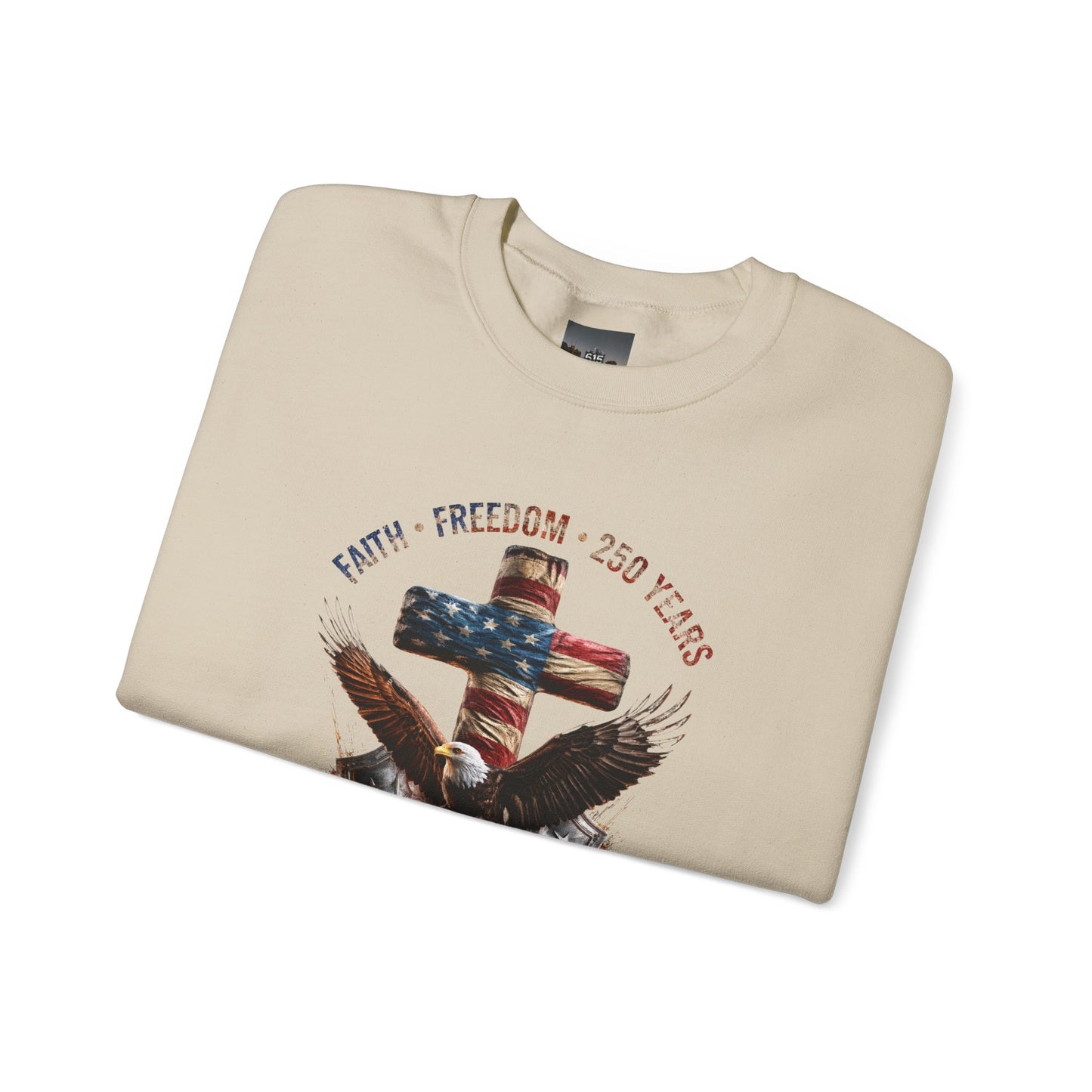 #250 Faith • Freedom 250 Years American Flag Cross & Eagle 1776-2026 Crewneck Sweatshirt