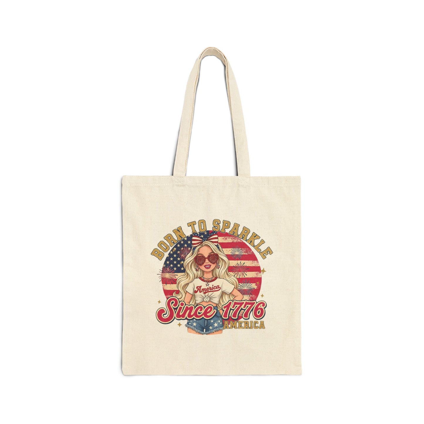 #250 "Born to Sparkle Since 1776" Patriotic Canvas Tote Bag