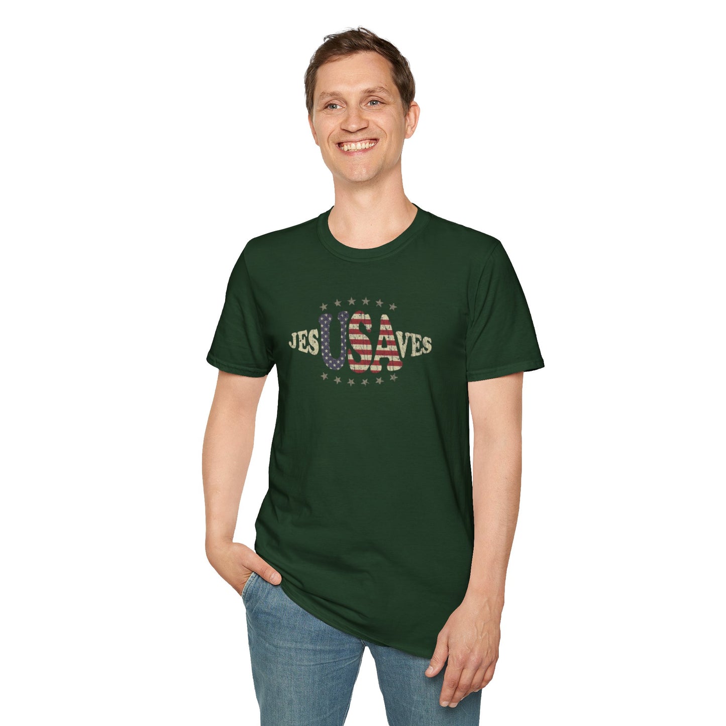 JesUSAves Patriotic T-Shirt — American Flag Christian Faith Tee