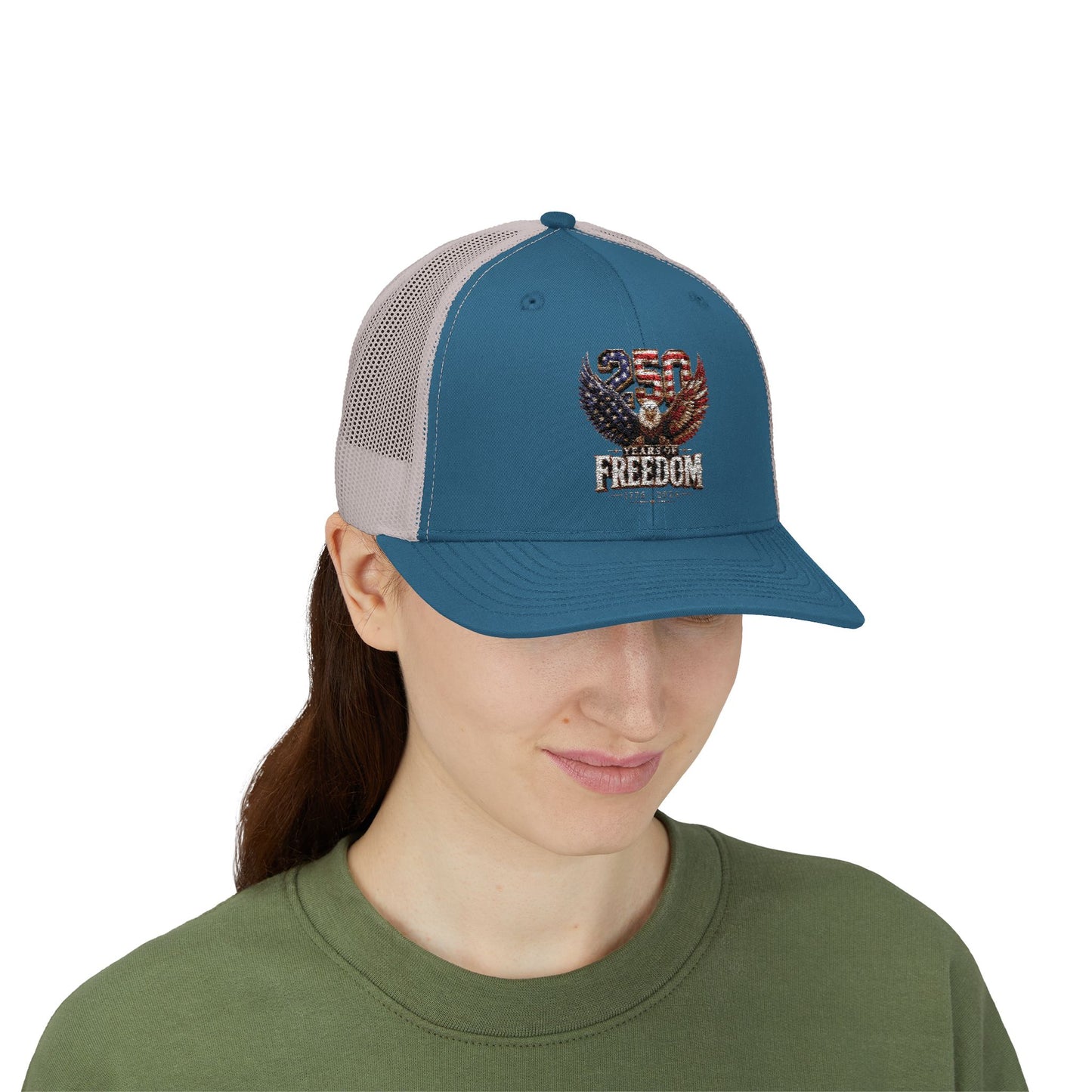 #250 250 Years of Freedom Eagle Patriotic American Flag Anniversary (1776–2026) Snapback Trucker Cap