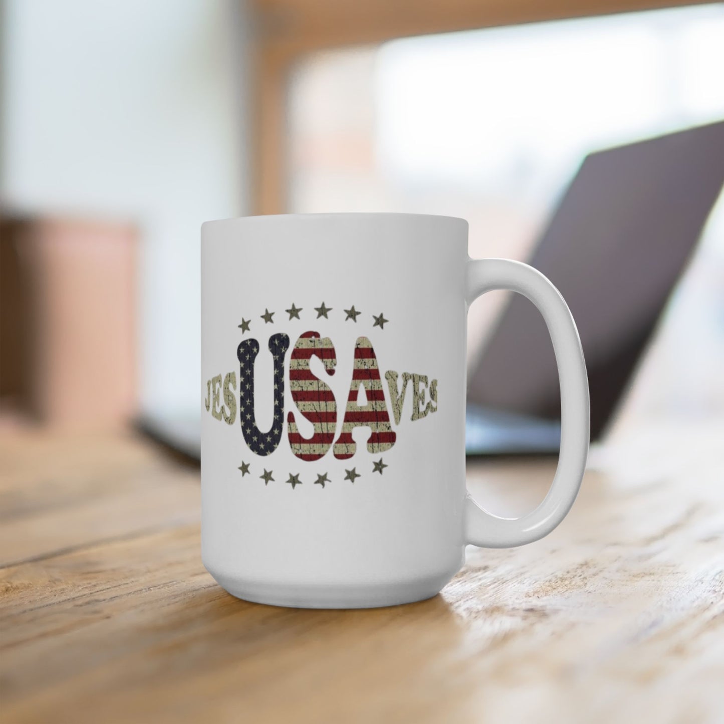 JesUSAves Patriotic Ceramic Mug American Flag Christian Faith 15oz