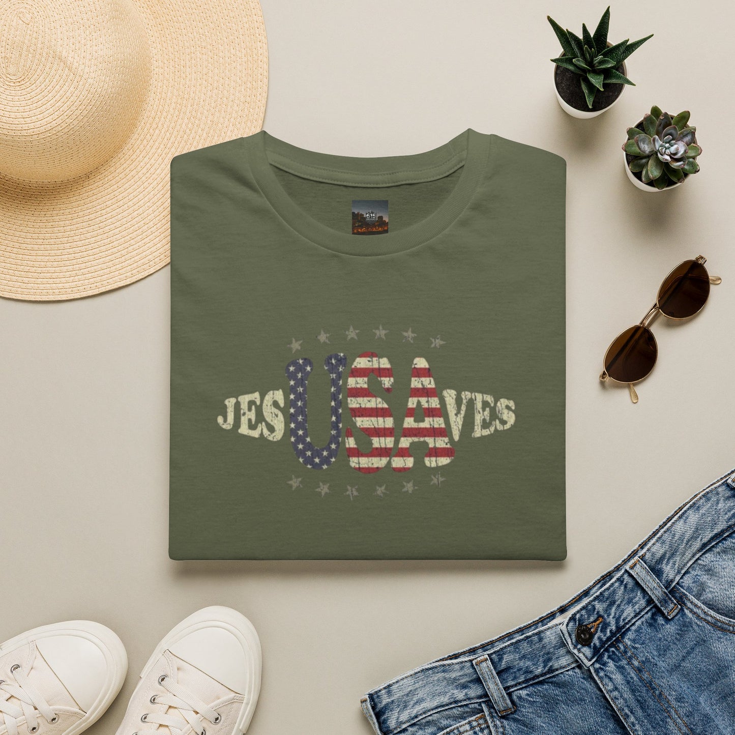 JesUSAves Patriotic T-Shirt — American Flag Christian Faith Tee