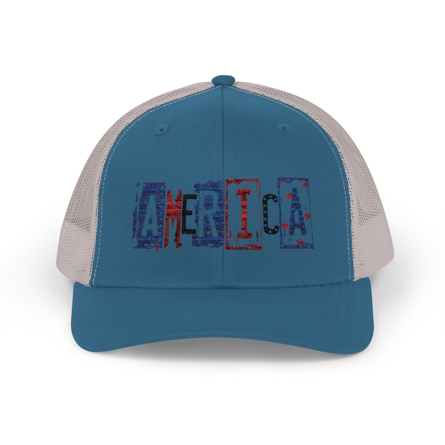 #250 America Retro Block Text Patriotic Snapback Trucker Cap