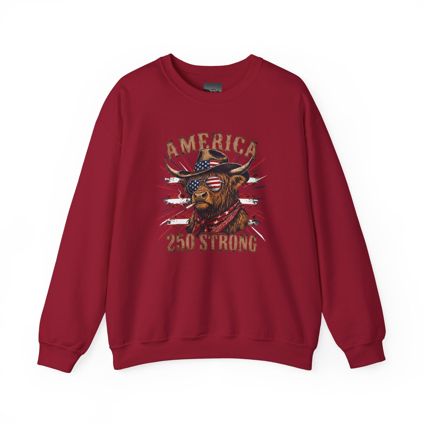 #250 America 250 Strong Patriotic Bull with American Flag Sweatshirt