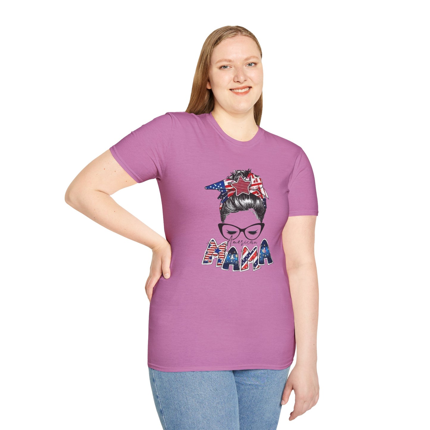 Mama USA Flag Messy Bun T-Shirt
