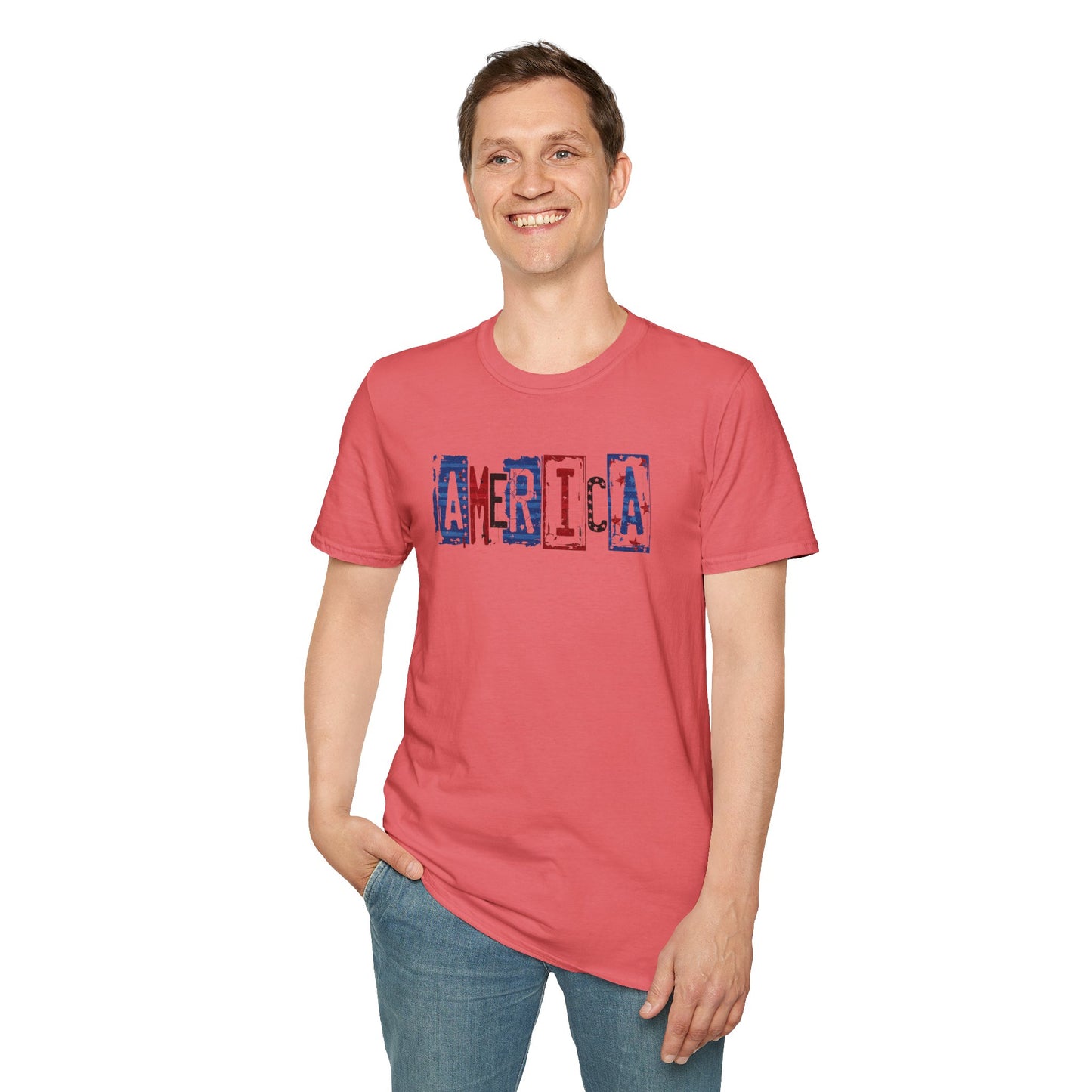 #250 America Retro Block Text Patriotic T-Shirt