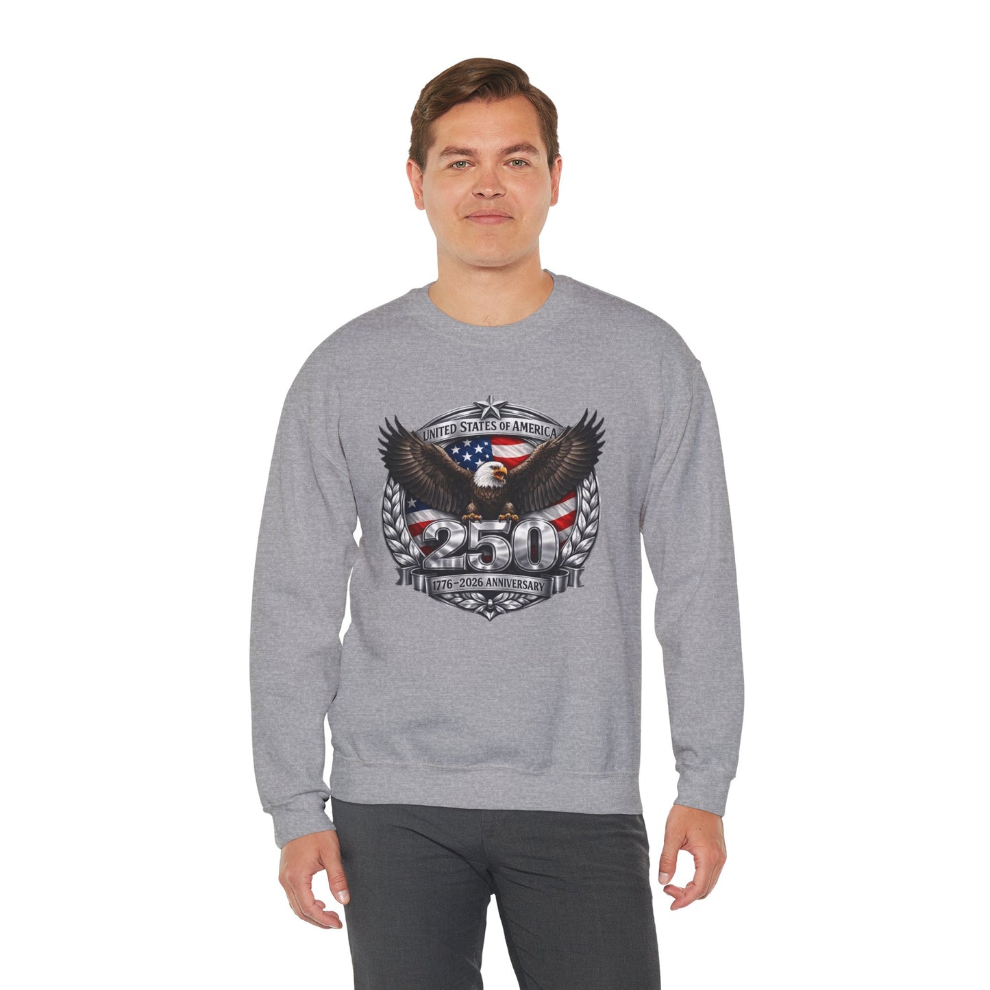 #250 Patriotic Bald Eagle 250 United States Emblem Crewneck Sweatshirt
