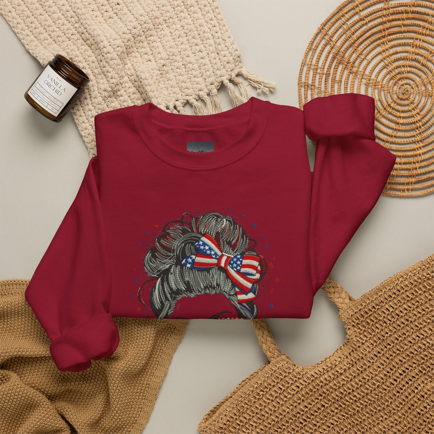 #250 "All American Girl" Patriotic Messy Bun Sweatshirt