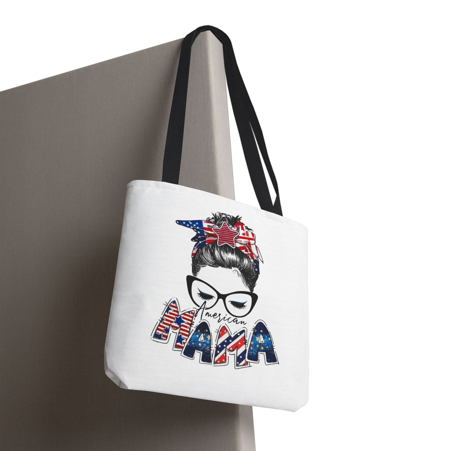 #250 Mama USA Flag Messy Bun Tote Bag