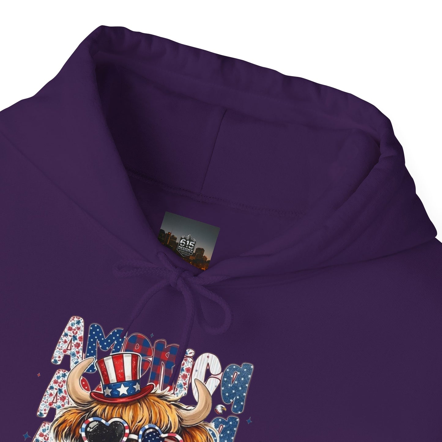 #250 American Flag Bubblegum Patriotic Highland Cow Hoodie