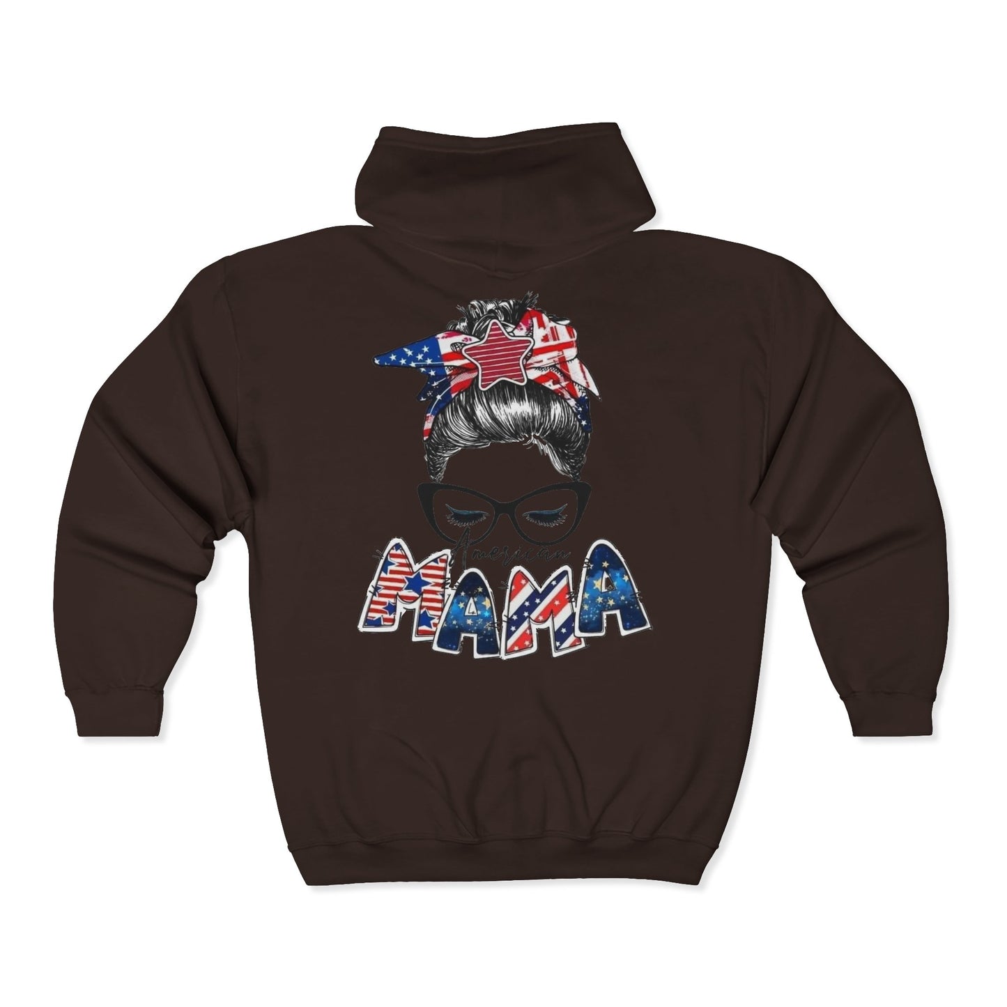 #250 Mama USA Flag Messy Bun Zip Hoodie