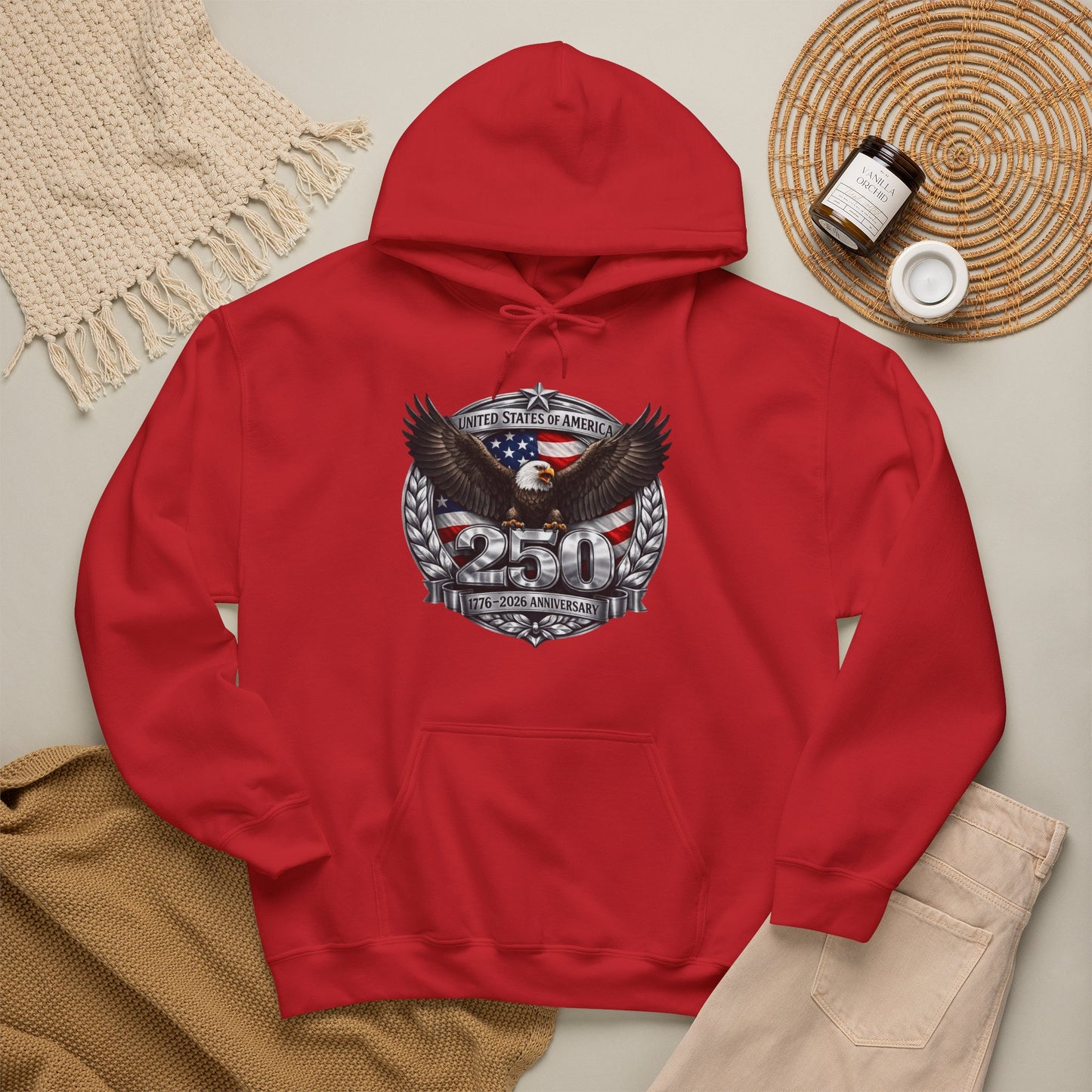 #250 Patriotic Bald Eagle 250 United States Emblem Hoodie