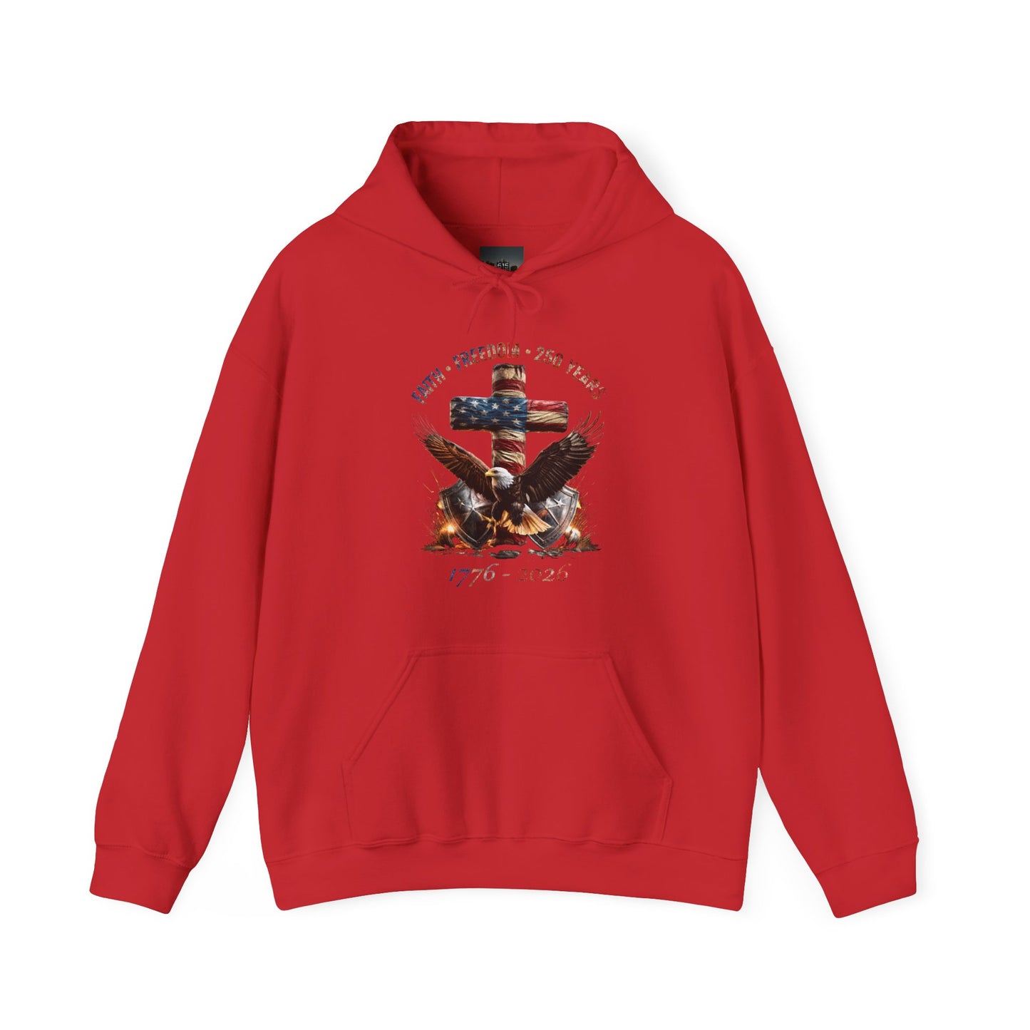 #250 Faith • Freedom 250 Years American Flag Cross & Eagle 1776-2026 Hoodie