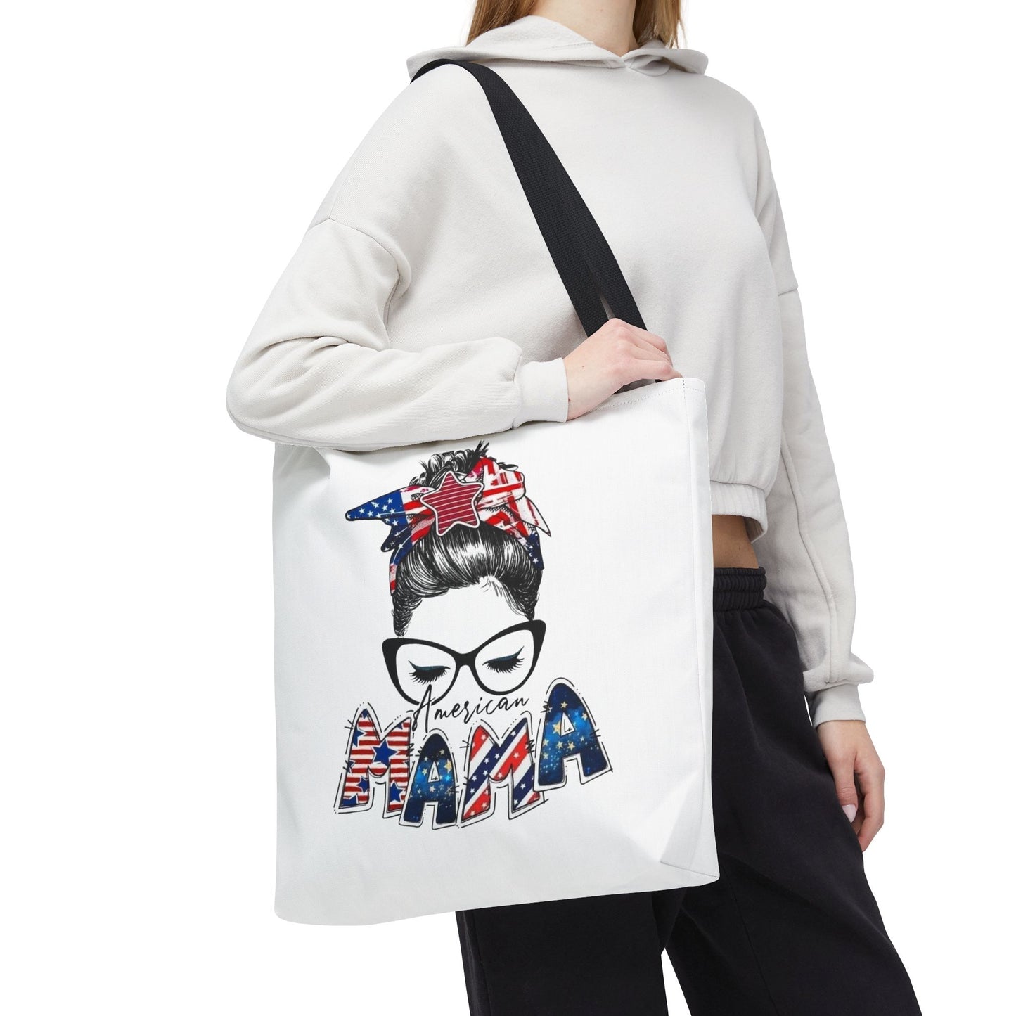 #250 Mama USA Flag Messy Bun Tote Bag