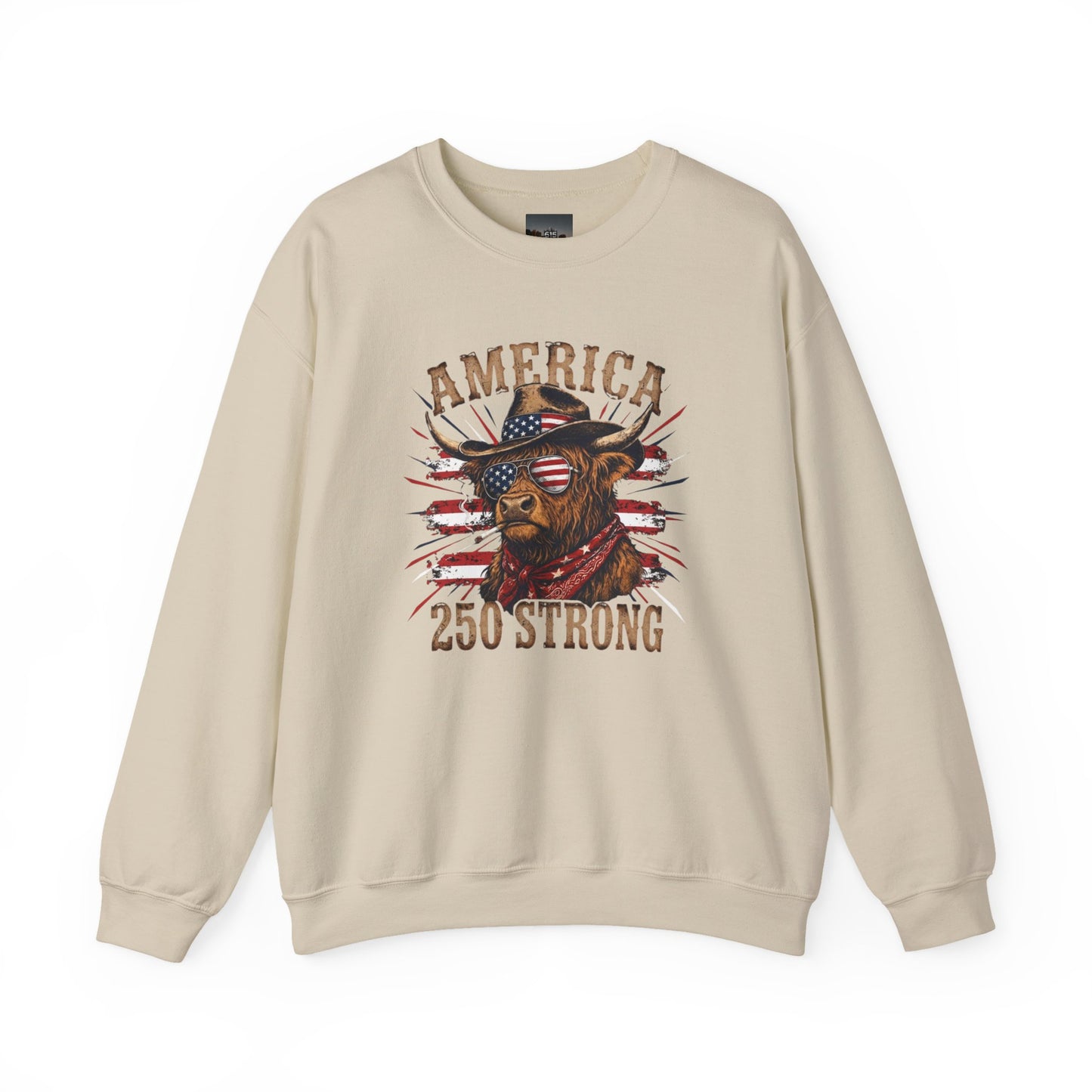 #250 America 250 Strong Patriotic Bull with American Flag Sweatshirt