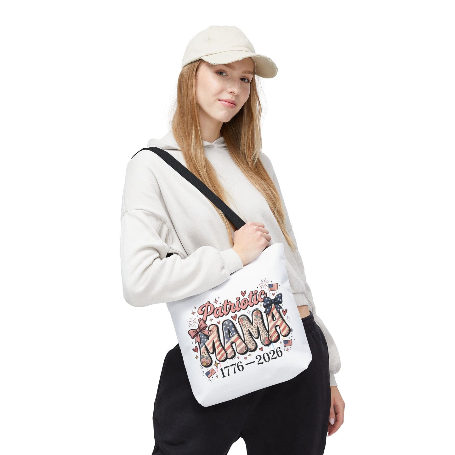 #250 Patriotic Mama 1776–2026 American Flag Tote Bag