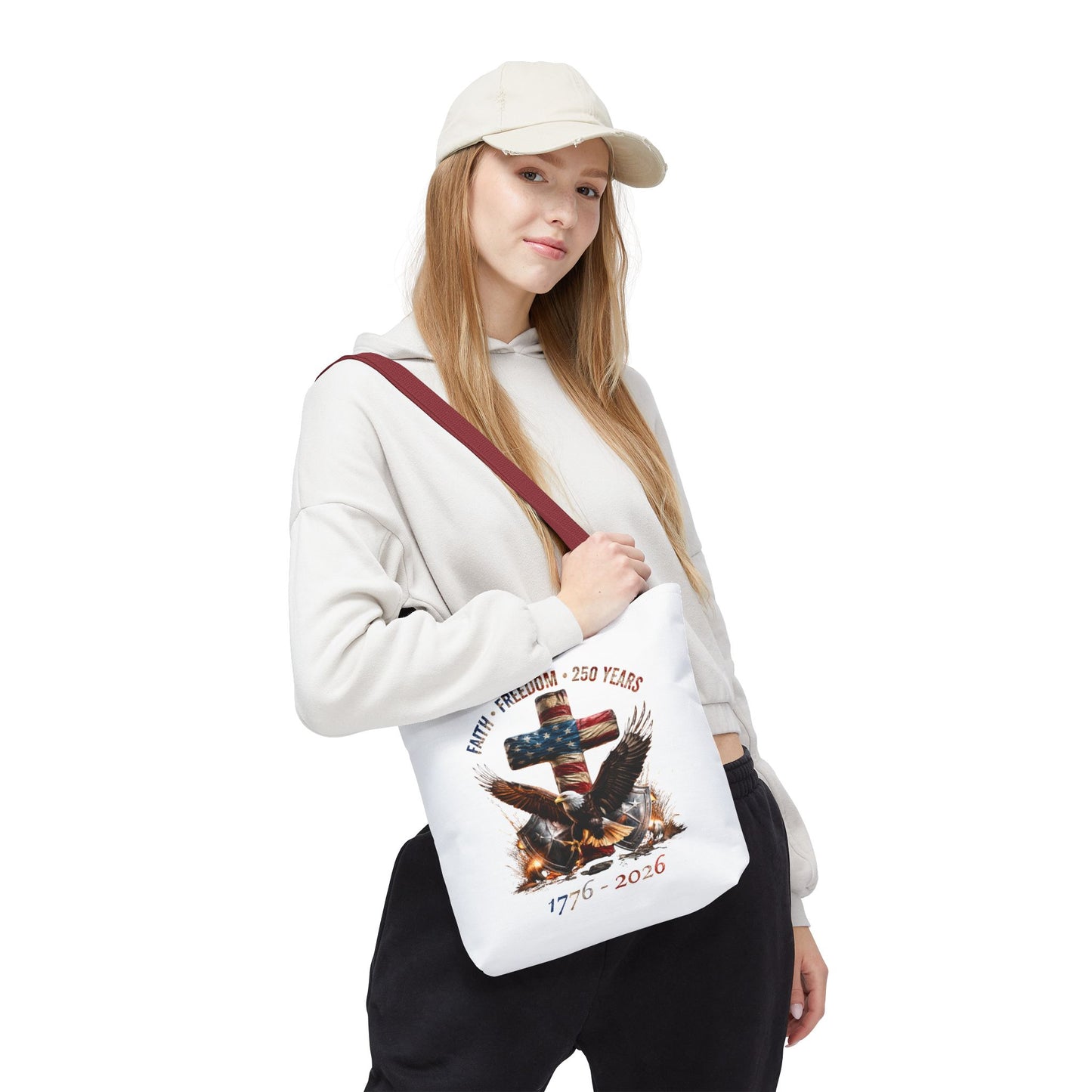 #250 Faith • Freedom 250 Years American Flag Cross & Eagle 1776-2026 Tote Bag