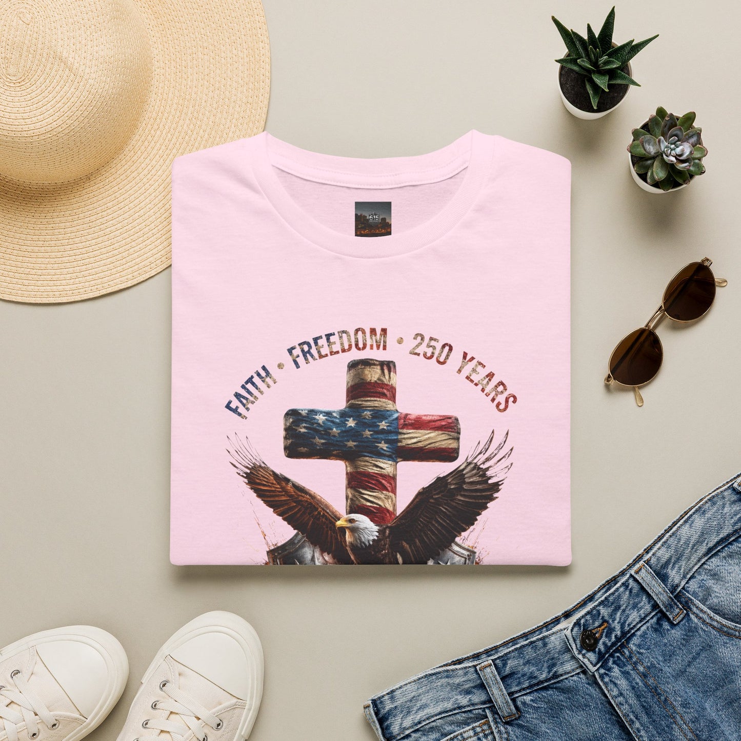 #250 Faith • Freedom 250 Years American Flag Cross & Eagle 1776-2026 T-Shirt