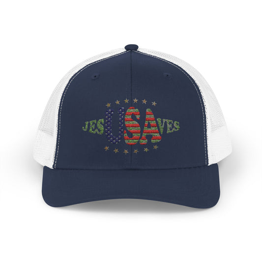 JesUSAves Patriotic Snapback Trucker Cap American Flag Christian Faith
