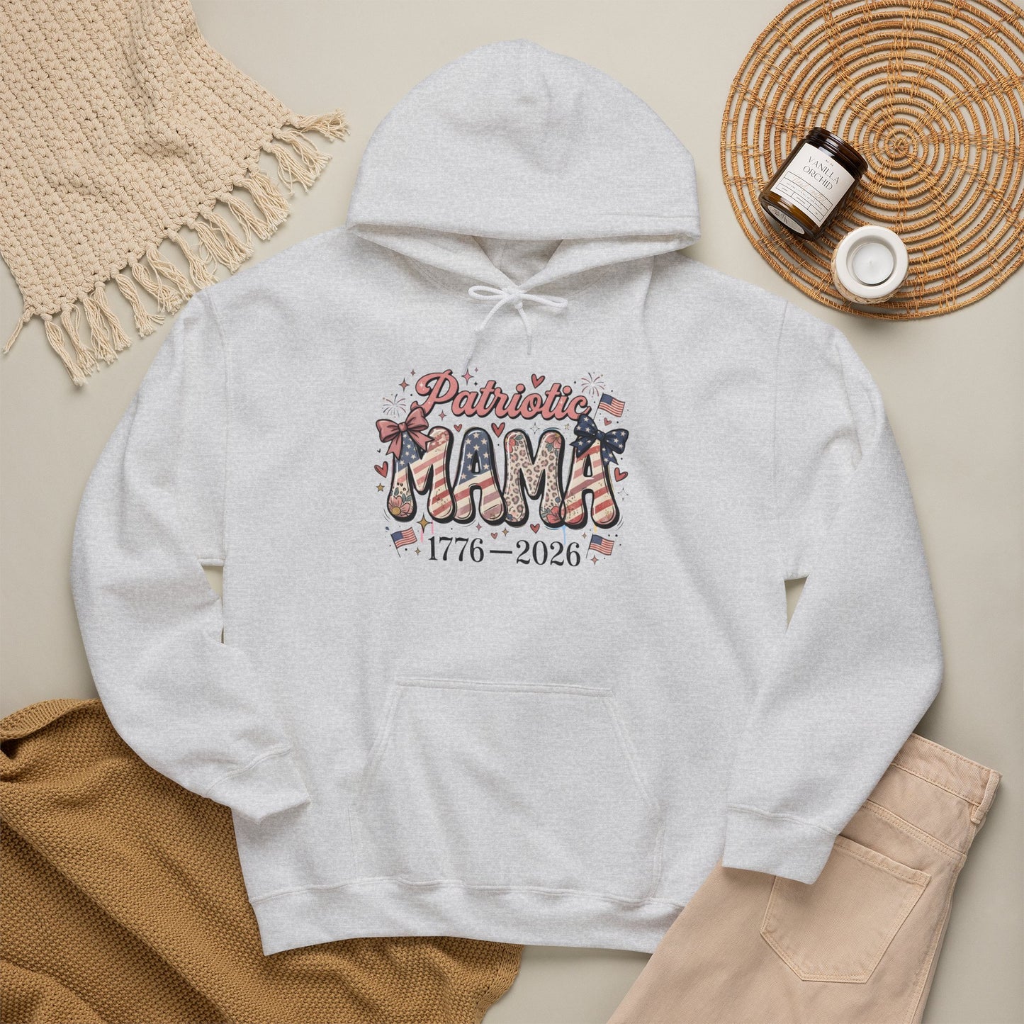 #250 Patriotic Mama 1776–2026 American Flag Hoodie