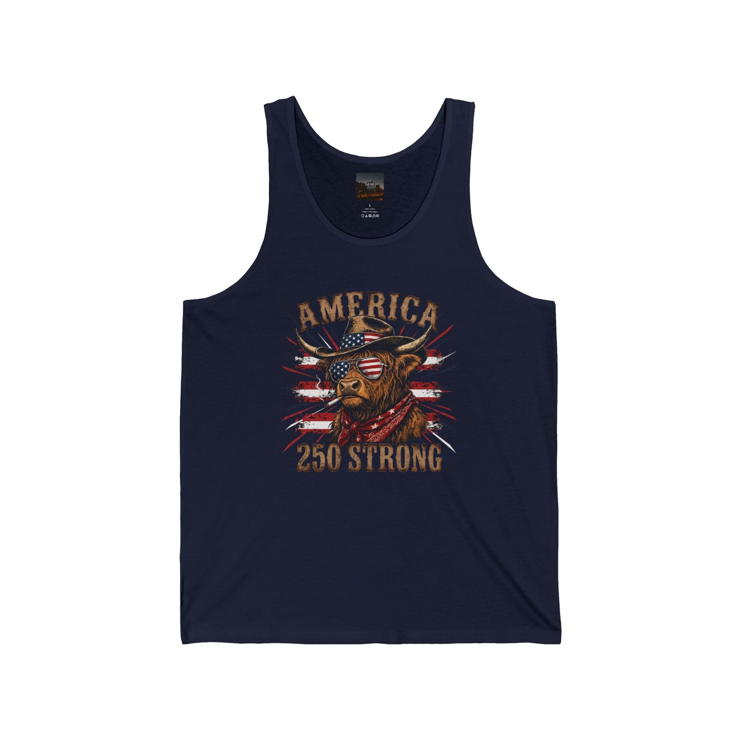 #250 America 250 Strong Patriotic Bull with American Flag Tank Top