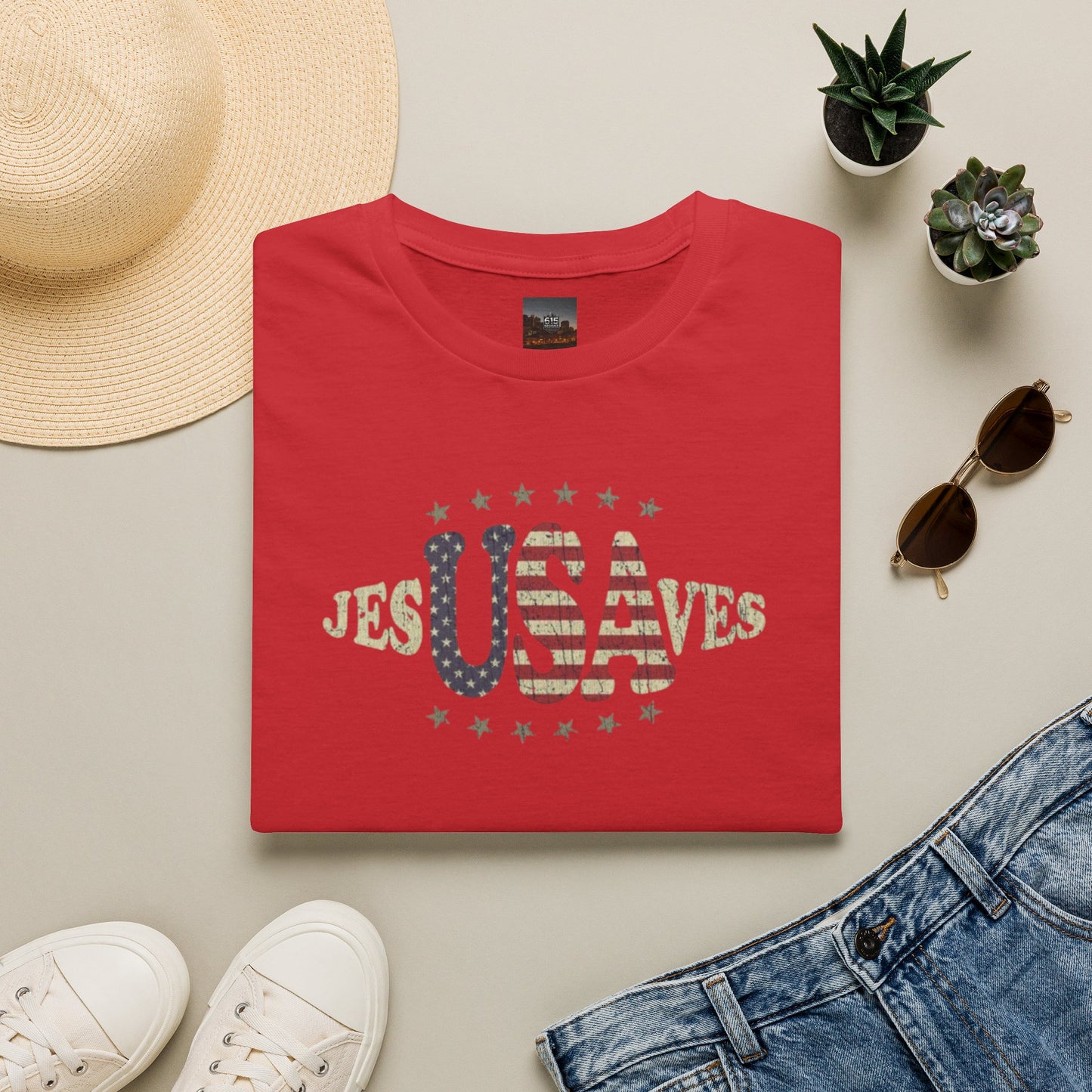 JesUSAves Patriotic T-Shirt — American Flag Christian Faith Tee