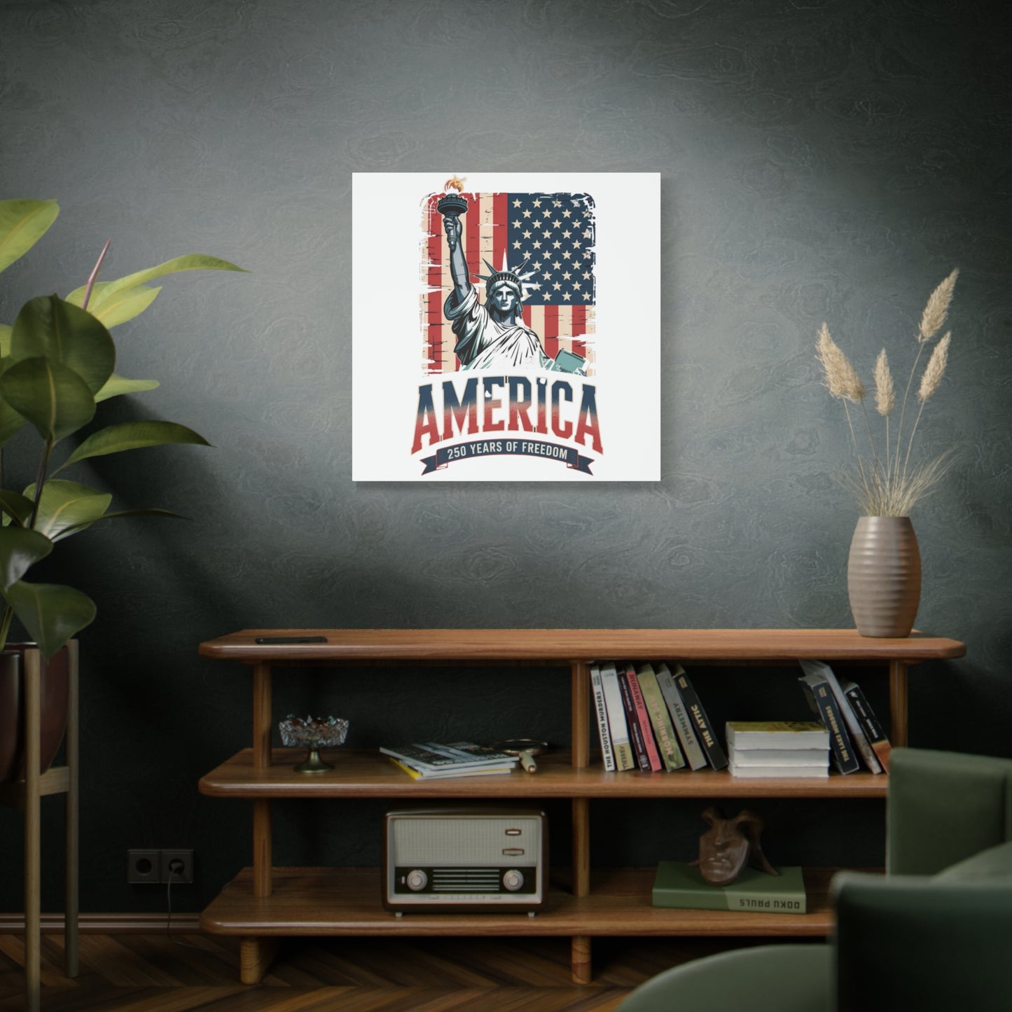 #250 Statue of Liberty American Flag 'America' Patriotic Independence Day Matte Canvas Wall Art