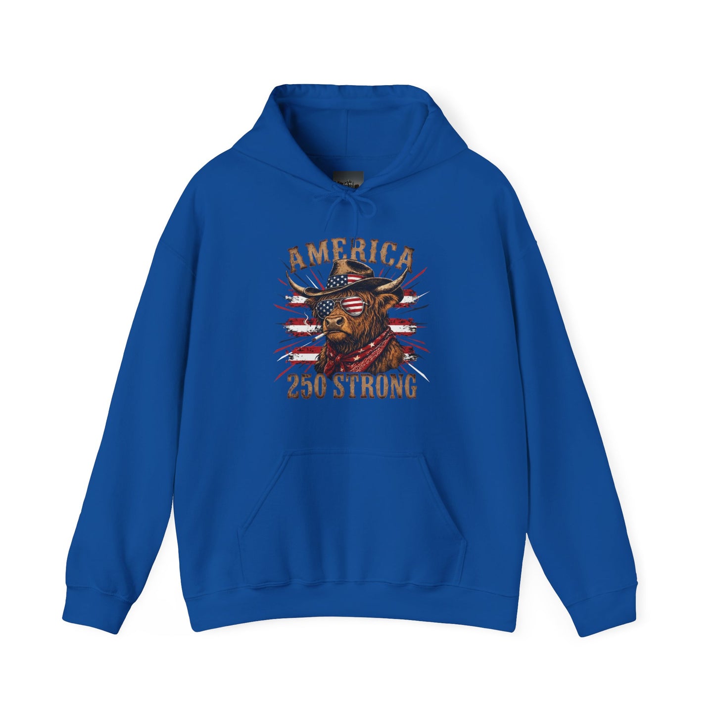 #250 America 250 Strong Patriotic Bull with American Flag Hoodie